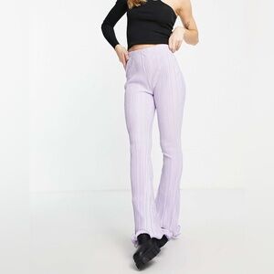 NWT Topshop Lettuce Hem Plisse Flared Pants Lilac Size 4